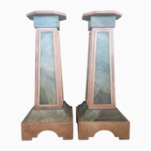Columnas lacadas con efecto mármol. Juego de 2