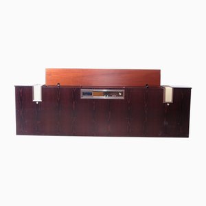 Italian Double Bed Headboard Equipped with Radio Lights and Bedside Tables, 1970s, Set of 3
