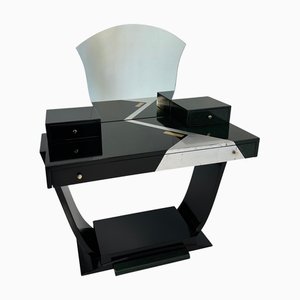 Schwarzer & grün lackierter italienischer Frisiertisch aus Blattsilber im Art Deco Stil, 1970er