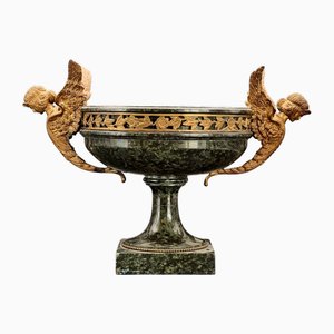 Grüne Serpentin Marmorschale mit Vergoldeter Bronzemontierung, Ende 19. Jh.