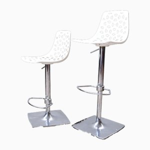 Set of White Tess Bar Stools with Chromed Leg from Lucidi and Pevere