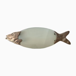 Vintage Fisch Servierschale aus Glas & silbernem Metall, 1960er