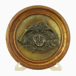 Gilded Bronze Plaque Medallion with Medusa Face Bas-Relief by Vincenzo Gemito, Italy, Late 1800s