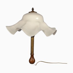 Lámpara de mesa Flower de cristal de Murano, latón y madera, años 60