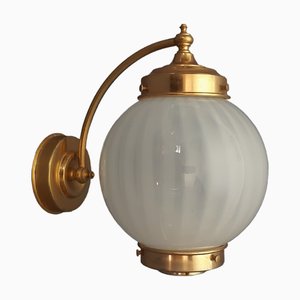 Art Deco Style Murano Glass Sphere Wall Lamp with Stripes and Brass, 1960s