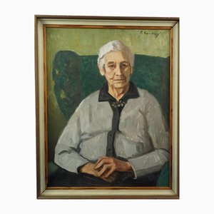 Bruno Krauskopf, Portrait postimpressionniste d'une femme âgée, XXe siècle, huile sur masonite, encadrée