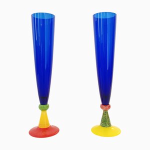 Flûtes en Verre de Murano Bleu par Bisazza & Rotella, 2000, Set de 2