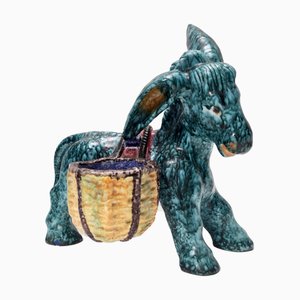 Hand-Painted Earthenware Figural Donkey Table Salt Cellar and Pepper Mill, Italy, 1983