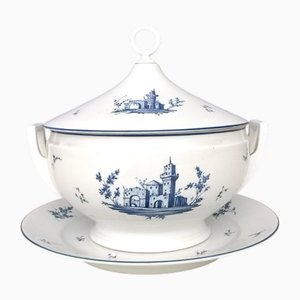 Neoclassical White and Blue Porcelain Soup Dish by Richard Ginori