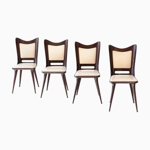 Italienische Vintage Esszimmerstühle aus Skai & Holz in Beige, 1950er, 4er Set
