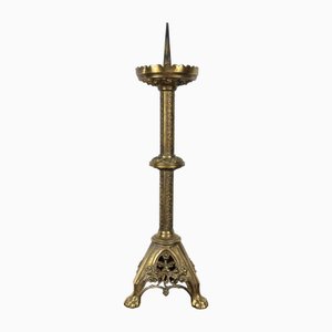 Candelabro religioso gótico antiguo de bronce, década de 1890