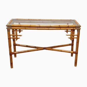 Console in Bamboo, Glass and Brass, Italy, 1960s