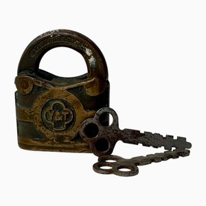 Antique Yale Padlock in Brass & Bronze, 1920s