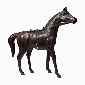 Vintage Papier Mache and Brown Leather Horse Figurine, 1960s-1970s