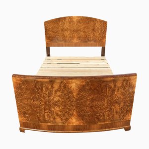 Art Deco Figured Walnut Bowfronted Double Bed, 1930s