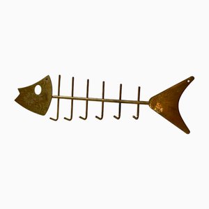 Vintage Brass Fish Skeleton Key Hanger in the style of Walter Bosse, 1960s