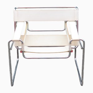 Chaise B3 Wassily Vintage en Cuir Blanc par Marcel Breuer pour Gavina, 1969