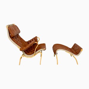 Set of Pernilla 69 Lounge Chair and Ottoman by Bruno Mathsson for Dux, 1990s