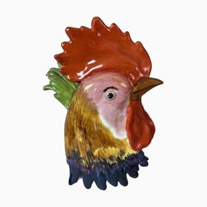 Barbotine Rooster's Head Wall Vase, 1900s
