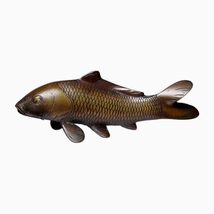 Okimono Koi Carp in Patinated Bronze, Japan, 1960s-1980s