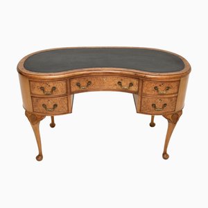 Antique Burr Walnut Leather Top Kidney Shaped Desk, 1920s