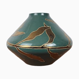 Vintage Green and Gold Glazed Ceramic Vase, 1970s