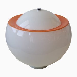 Tischlampe aus mundgeblasenem Opalglas mit orangefarbenem Rand, Italien, 1970er