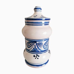 Blaues und weißes Vintage Keramikglas