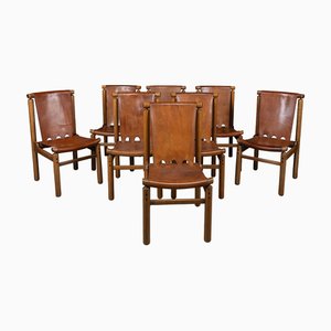Sillas de comedor vintage de cuero de Ilmari Tapiovaara, 1950. Juego de 8