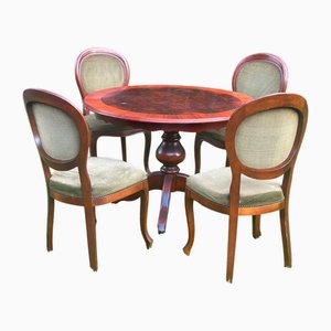 Dining Set in Mahogany Dining Table and Green Chairs, Set of 5
