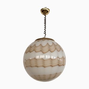 Mid-Century Italian Murano Glass Globe Pendant with Golden Details, 1970s