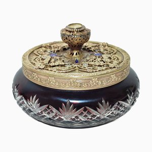 Goldene Vintage Schmuckschatulle aus Glas & Metall, 1920er