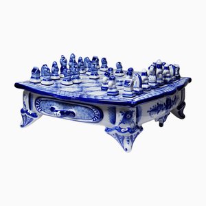 Porcelain Travel Chess Board by Yuri Garanin, Set of 33