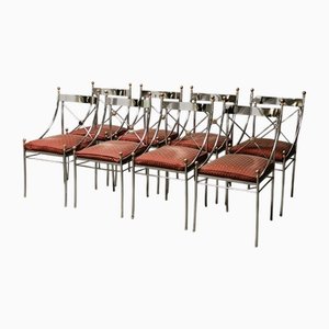 Esszimmerstühle aus Stahl, Maison Jansen, Frankreich, 1970er zugeschrieben, 8er Set