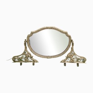 Specchio Tocador Belle Époque in stile Art Nouveau in metallo dorato