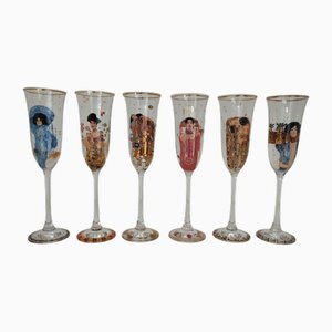 Flûtes à Champagne d'après Gustav Klimt, 1990s, Set de 6