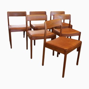 Set of Vintage Danish Chair in Teak and Leather by Johannes Nørgaard, 1960s