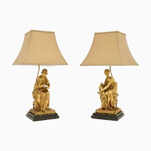 Antique Victorian Gilt Bronze Table Lamps, 1880, Set of 2