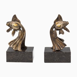 Art Deco Bronze Fancy Goldfish Bookends by Georges Raoul Garreau, 1920s, Set of 2
