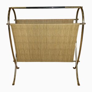 Portariviste vintage in ottone e bambù in plastica, anni '50