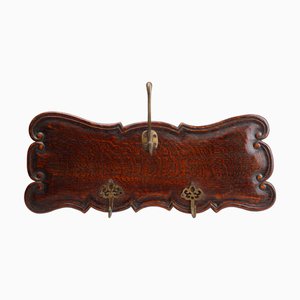 Art Nouveau Style Coat Rack in Oak with Brass Hooks, 1915