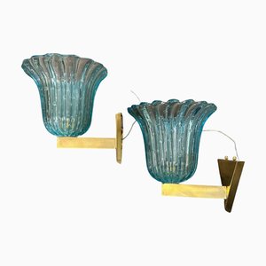 Mid-Century Modern Blue Murano Glass Wall Sconces, 1970s, Set of 2