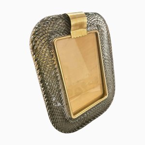 Art Deco Grey Murano Glass and Brass Picture Frame, 1990s
