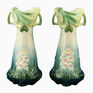 Art Nouveau Ceramic Slip Vases from Sceaux / Sarreguemines, France, Late 1800s, Set of 2