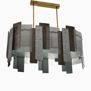 Silver Art Glass and Brass Chandelier, 2000
