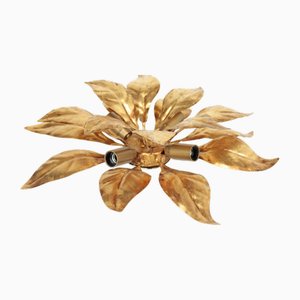 Vintage Golden Leaf Shape Lamp in Metal, 1970s