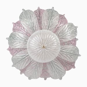 Lampada da soffitto grande in vetro di Murano rosa e bianco, anni '70