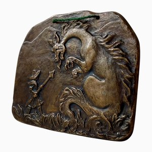 Antique Bronze Wall Relief of Dragon Slayer, 1920s