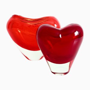 Vases Cuore et Cuoricino Postmodernes en Verre Murano Sommerso de Salviati, Italie, 1990s, Set de 2