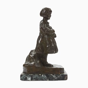 R. Zacchetti, Girl with Doll, 1920s, Bronze with Marble Base